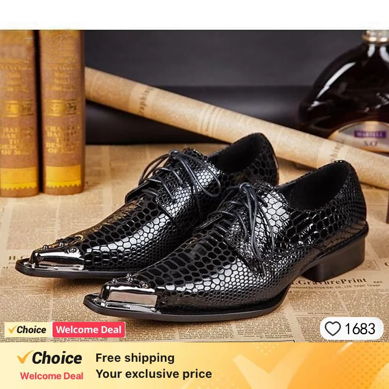 Classic Snake Pattern Genuine Leather Gentleman Shoes Men On Oxford Shoes for Men Fashion Business party Wedding shoes men