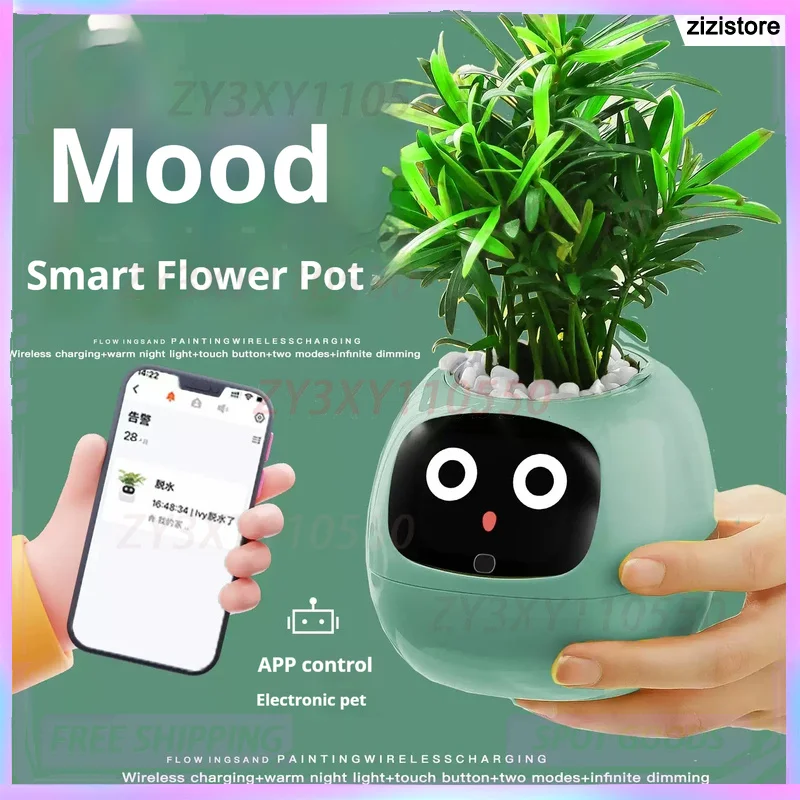 

Mood Smart Flower Pot Ai Electronic Potted Pet Robot Desktop Decor App Control Wireless Charging Warm Night Light Plant Toy