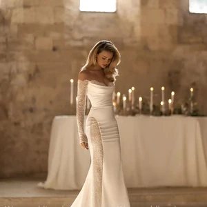 Personalisiert aus der Schulter Langarm, liebes sexy Hochzeitskleid ohne Rückenkleid Meerjungfrau Kleid Novia Kleider 8 Hauptverkaufsbräutigam -Schläger - №4