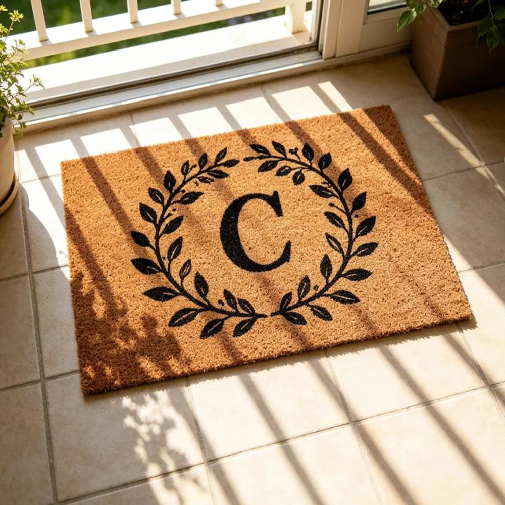 

Floral Family Name Coir Doormat Personalized Wildflower Mat for Front Door House Entry Unique Home Gift