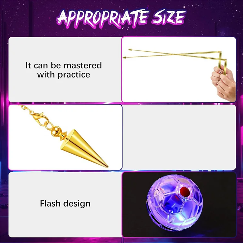 ABLU-4 Piece Dowsing Rods Copper Set Pen Shaped Gold Spirit Rods Water Divining Rods With LED Light Up Cat Ball Gold