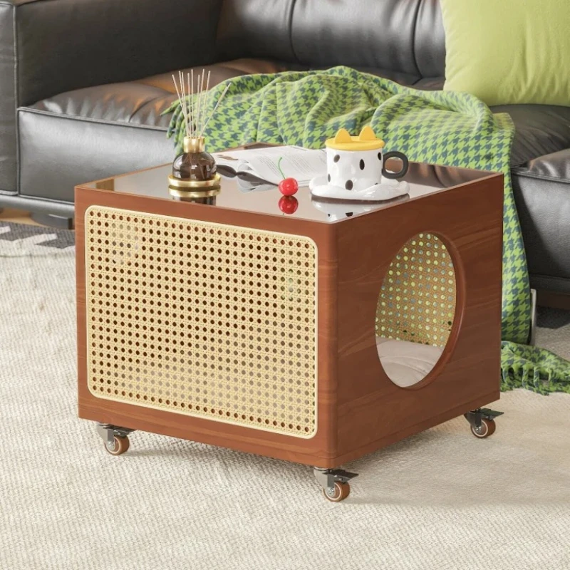 Mid-Century Modern Cat Bed&Nightstand - Multi-Functional Wooden Side Table with Storage Pet-Friendly Furniture for Small Spaces