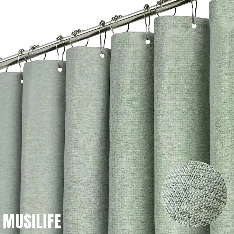 

Роскошная льняная занавеска для душа с серебряными металлическими крючками для ванной комнаты, толстая водонепроницаемая тканевая занавеска для ванны, большая крышка для купания