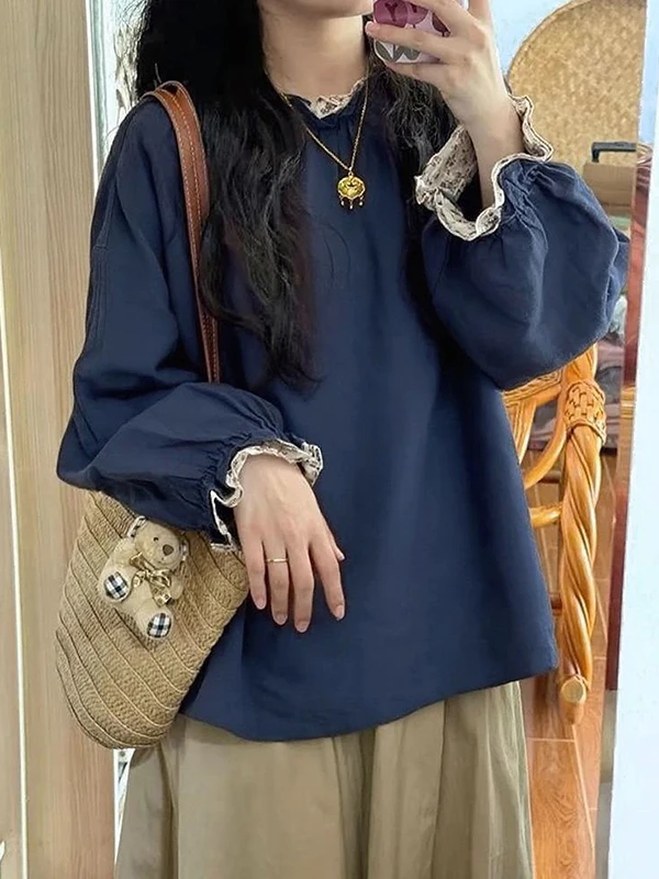 

plus Size Floral Print Bell Sve irt Women's round Ne Casual Sle Loose Fit Autumn Top for Plump Girls And Women