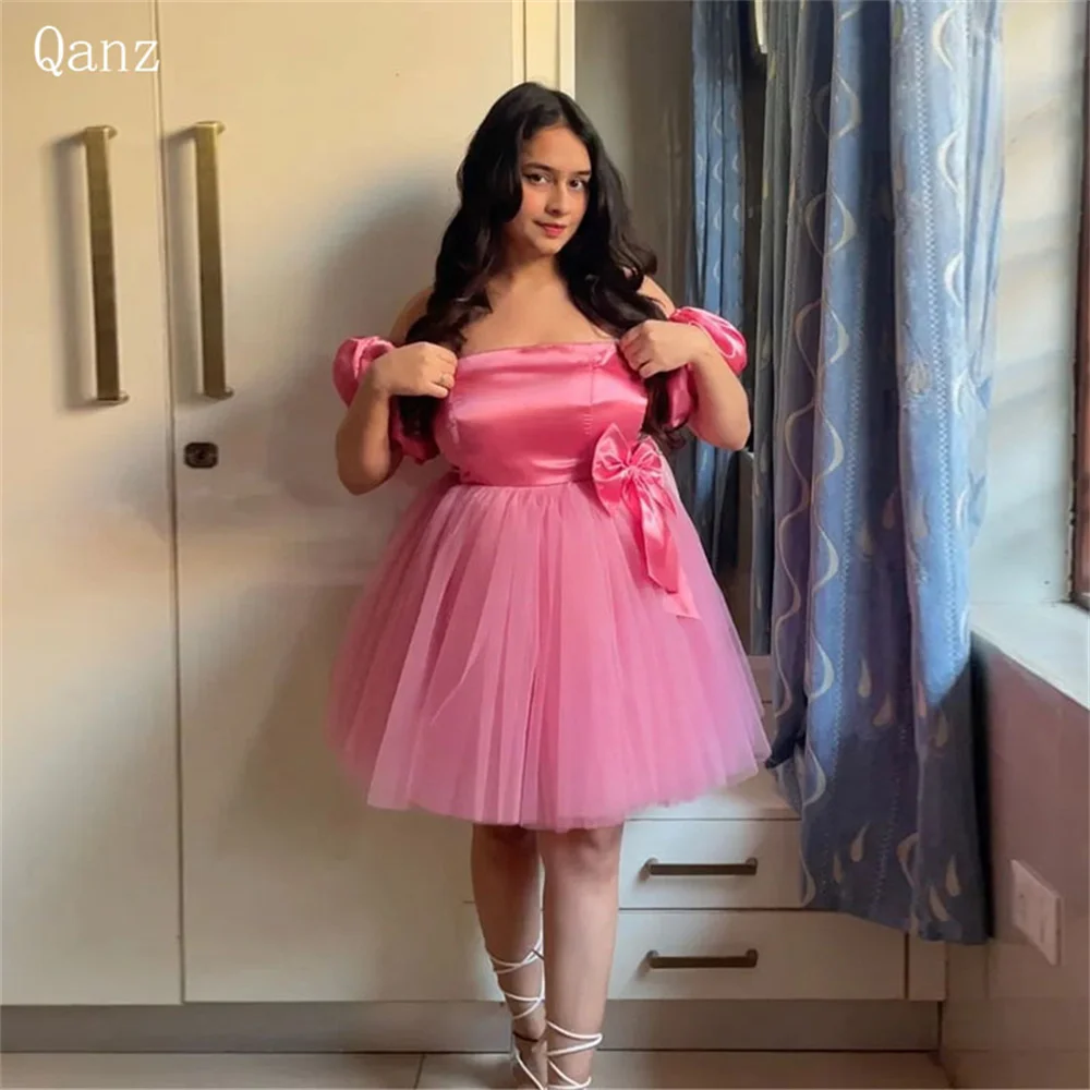 

Qanz Short Princess Homecoming Dresses Puff Sleeves Tulle Party Gown Backless Vestidos De Graduación Plus Size Elegant for Wome