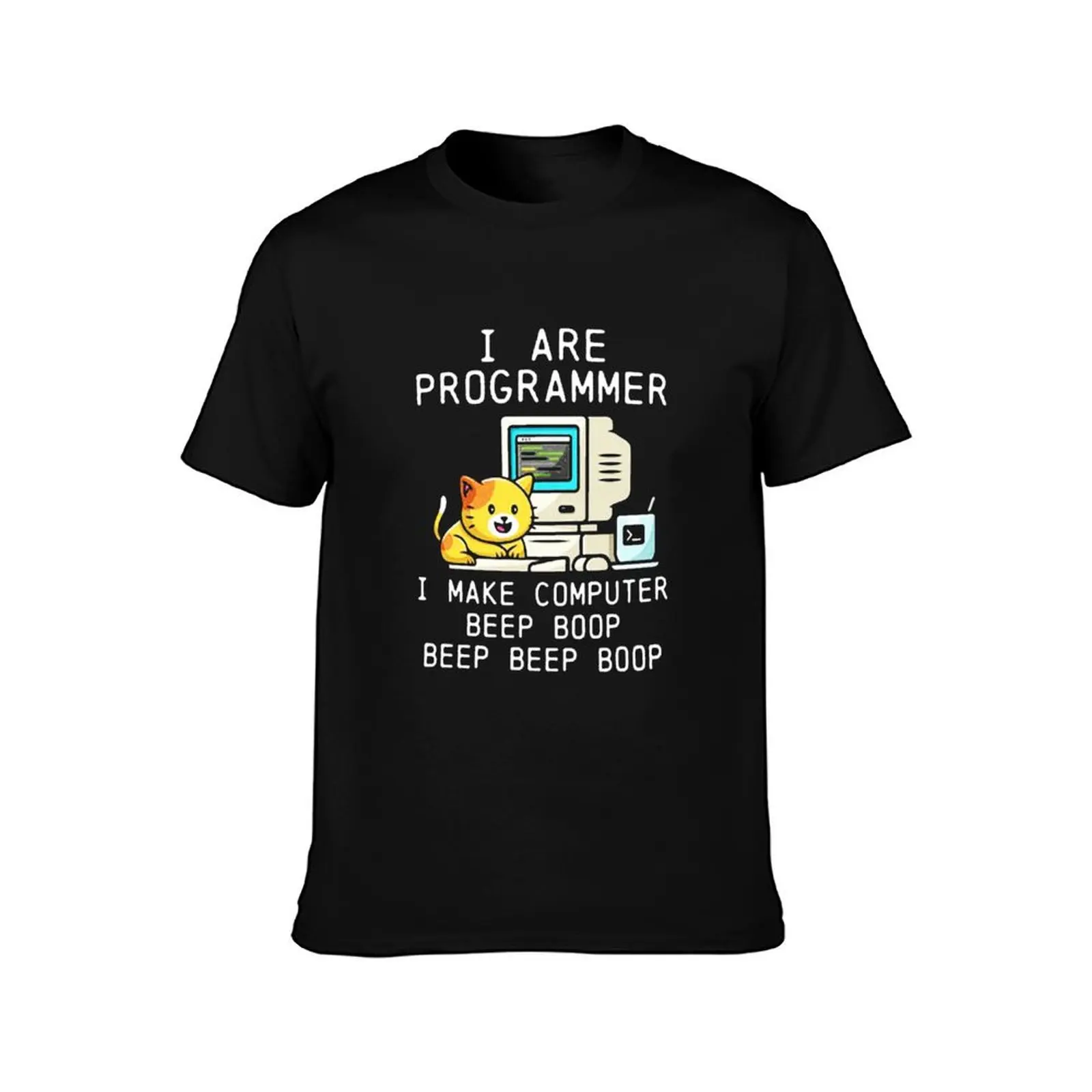 Programmer Cat Beep Boop Coding T-Shirt Daily Work Short Sleeve Top T-Shirt