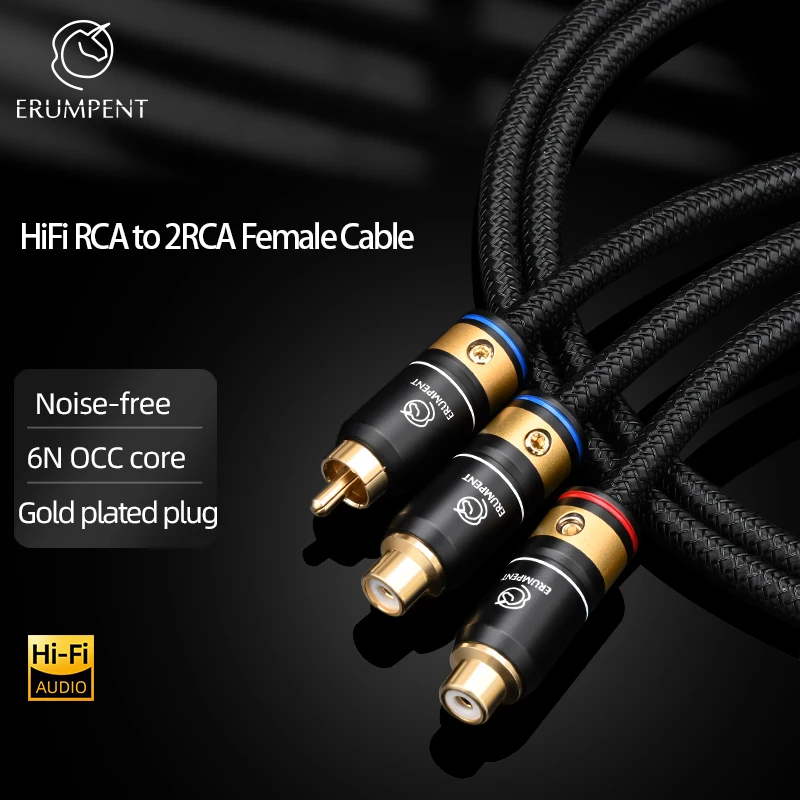 Cable de Audio HiFi 6N OCC RCA a 2 RCA hembra, enchufe chapado en oro, subwoofe Y divisor 2RCA hembra a RCA macho, Cable para amplificador de CD