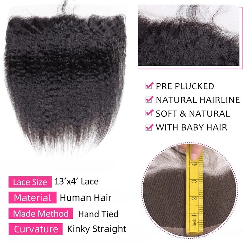 10-20 인치 킨키 스트레이트 13x4 인간의 머리카락 레이스 프론탈 풀 엔드 자연 색상 브라질 버진 헤어 Pre-Plucked 150% Density