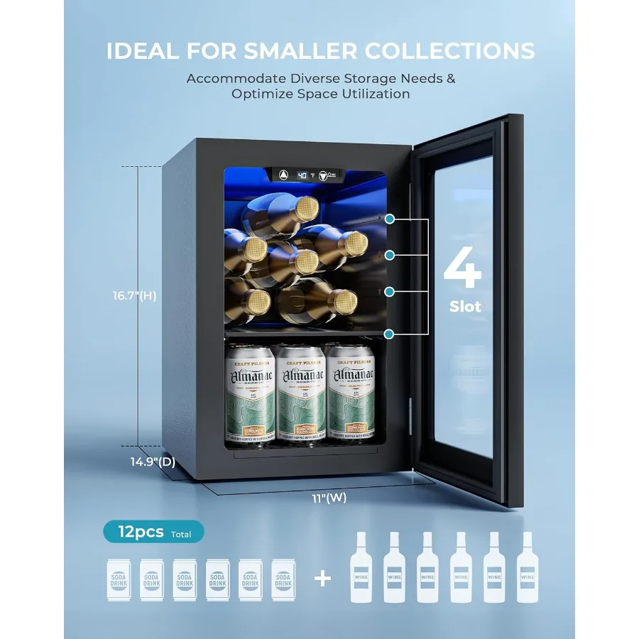 ثلاجة نبيذ صغيرة على سطح الطاولة سعة 18 لترًا مع ضاغط هادئ وإضاءة LED لشريط المنزل تستخدم ثلاجة مبرد النبيذ قائمة بذاتها مع #2