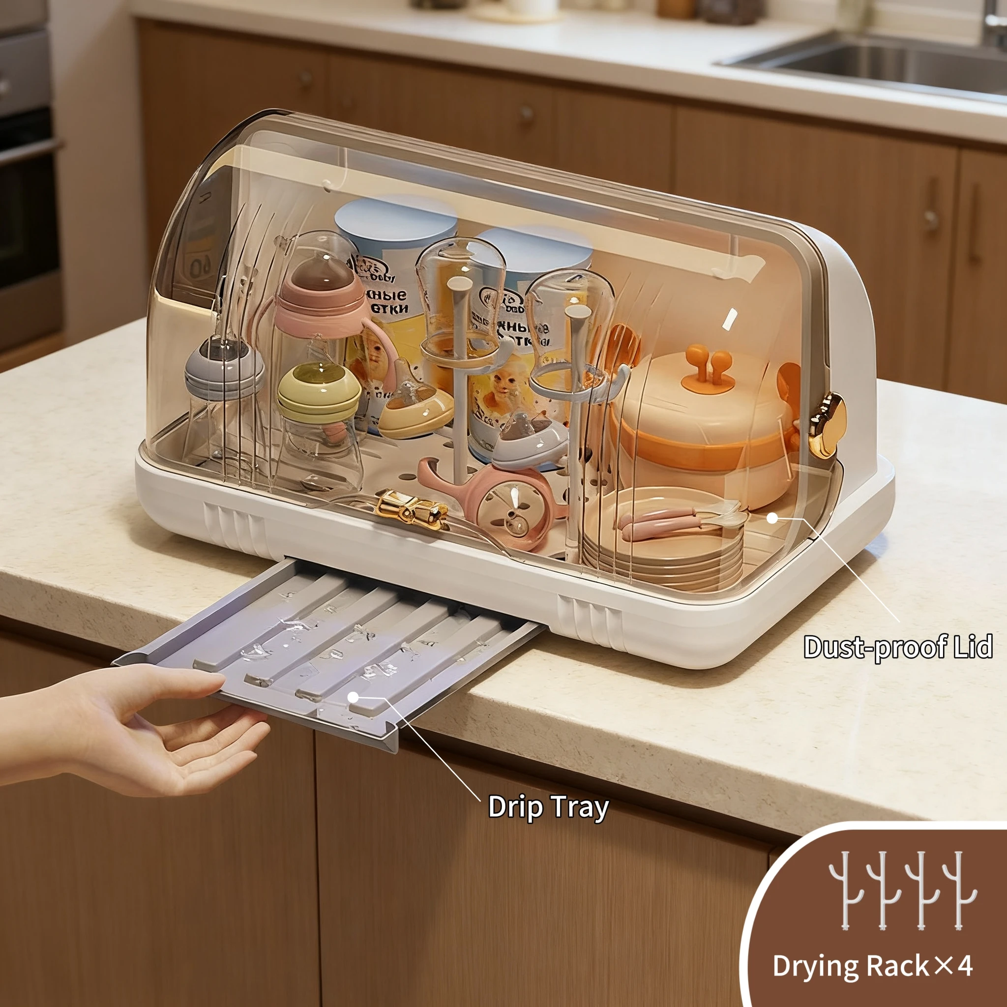 

Baby Bottle Drying Rack With Removable Drip Tray Dust-proof Bottle Storage Box with Lid BPA Free Portable Baby Accessories