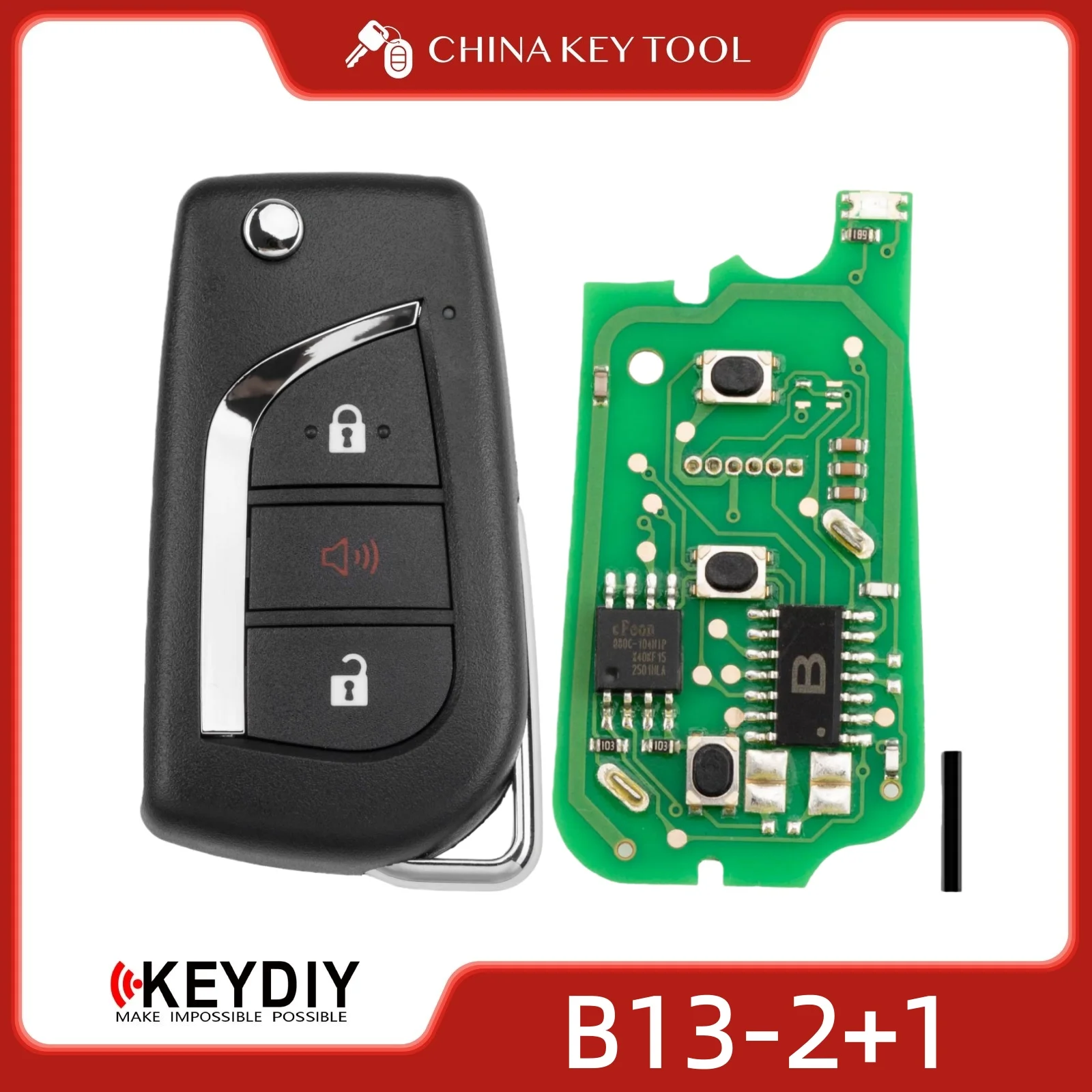 KEYDIY KD B13-2+1 Universal Flip Remote Key 2+1 Buttons Compatible with Toyota Type