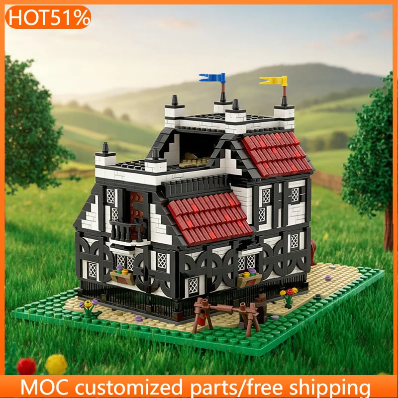 

2212 деталей Городская таверна-гостиница в стиле ретро, диорама, модульный конструктор MOC, простой набор для сборки, игрушка для детей, подарок на Рождество