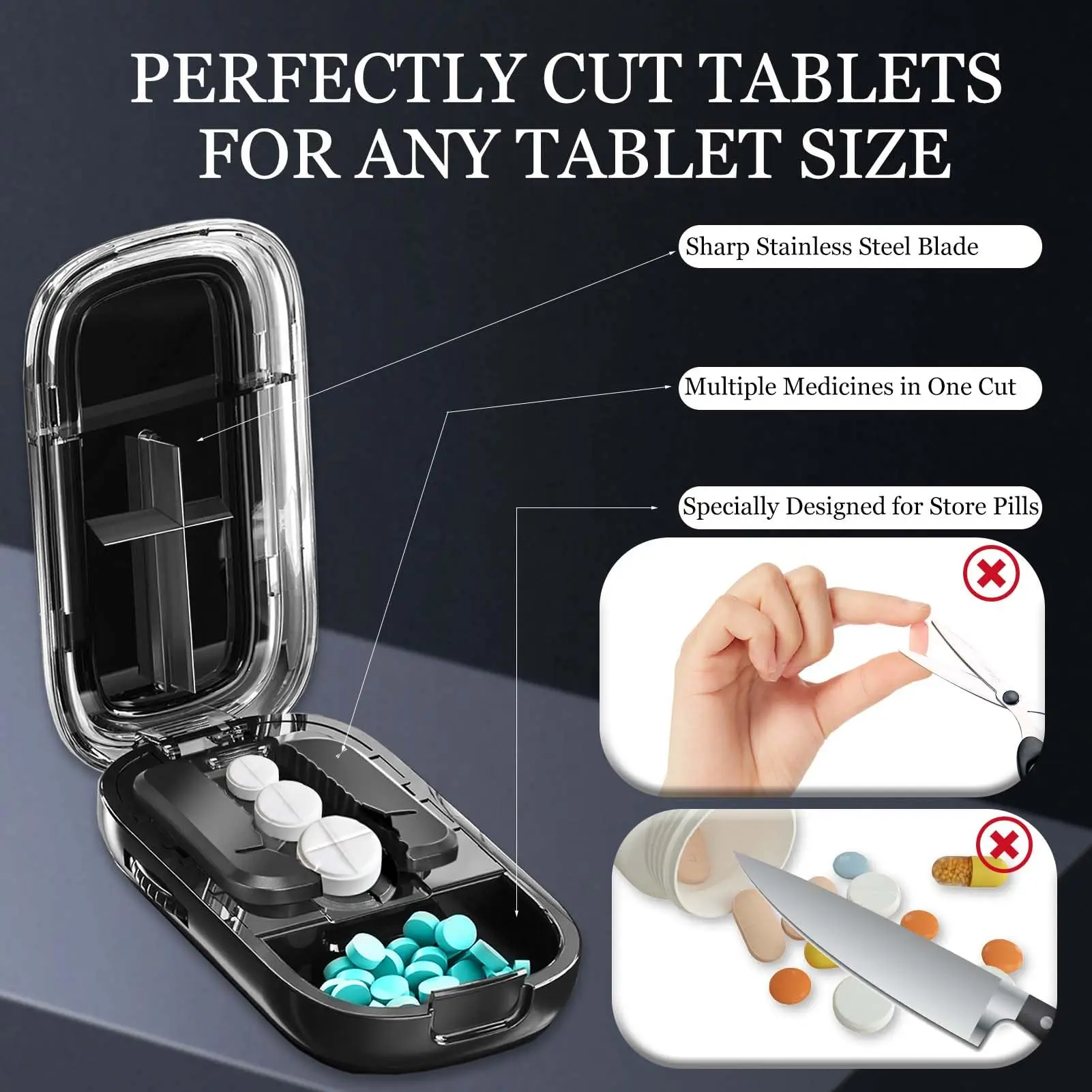 Tablet-Trennwand, Tablet-Schneider mit Ablagefach für kleine und große Tablets, mehrere Pillenschneider für Reisen und Haustiere im Alltag – Detail 4