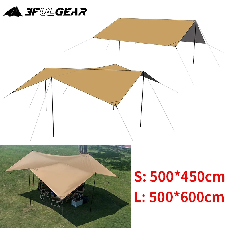 3F UL GEAR Square Canopy 210D Titanium Black Coating Outdoor Camping Sun Shelter Waterproof PU5000 7-9 Person Awning Sunshade