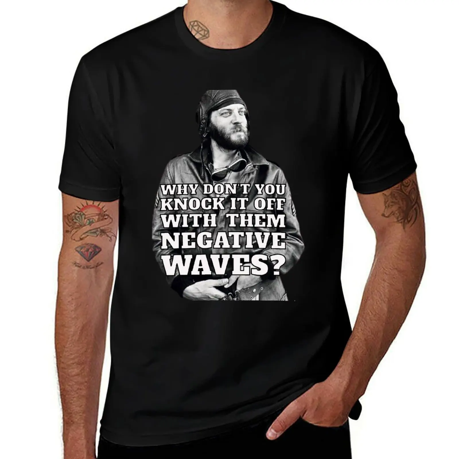 

Negative Waves Donald Sutherland as Oddball in Kelly's Heroes T-Shirt T-shirts oversize anime clothes t shirts for men cotton