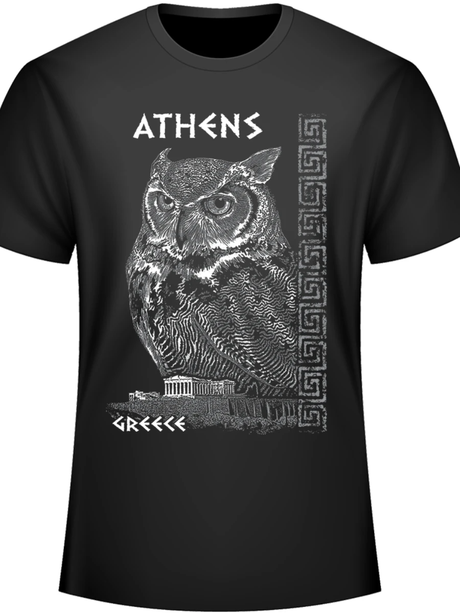 Fashion Design Athena Owl Greece Athens Patron Saint Men's T-Shirt. Summer Cotton Short Sleeve O-Neck Unisex T Shirt New S-3XL