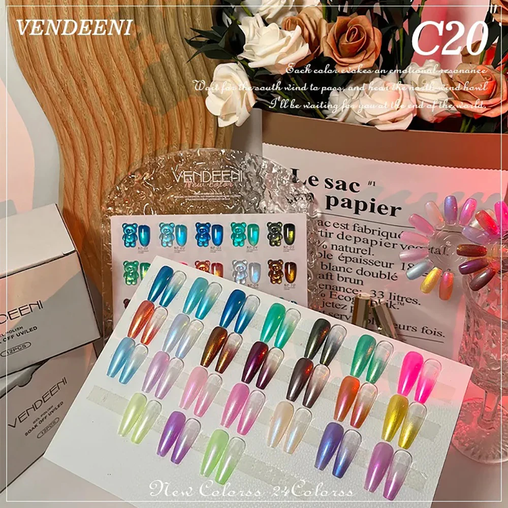 

Vendeeni 24 Colors/Set Mermaid Shell Aurora Jelly Gel Nail Polish UV LED Semi Permanent Transparent Gel Varnish With Display