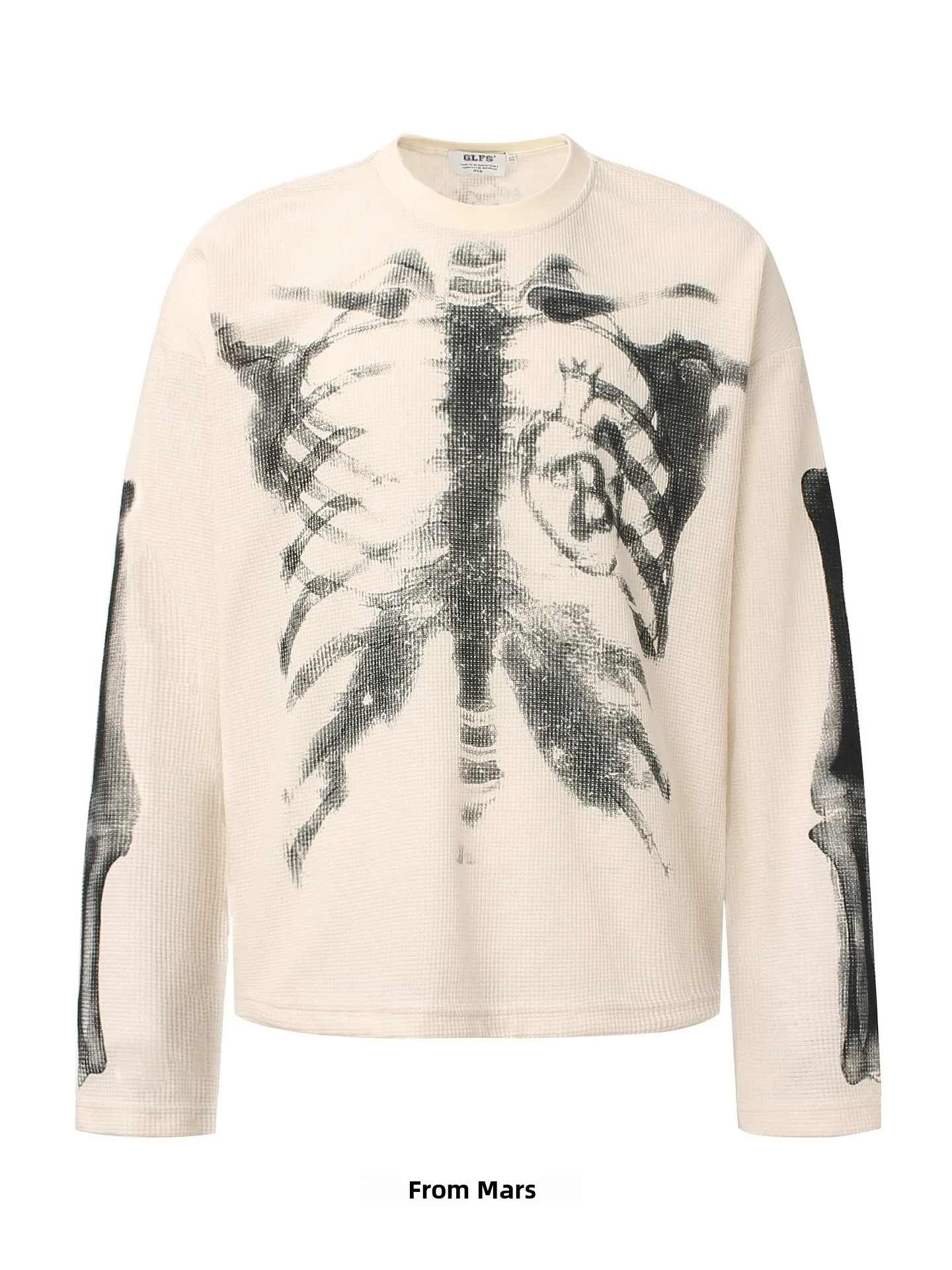 Loose Long Sleeve T-Shirt Creative Skull Print American High Street Style Casual Hip Hop Couple Tops Breathable Skin-Friendly