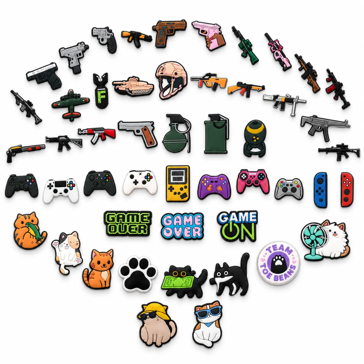 50pcs Gamer Gun Shoe Charms Set Game Controller PVC Pins for Clogs FPS Accessories Gift for Boys Men Teens Kids Cool Style