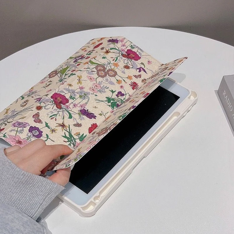 1pc Colorful Floral Stand Tablet Protective Case Suitable for iPad 10.9/10.2/Air4/5/Pro11/10th/10.5 Case with Pencil Slot Holder