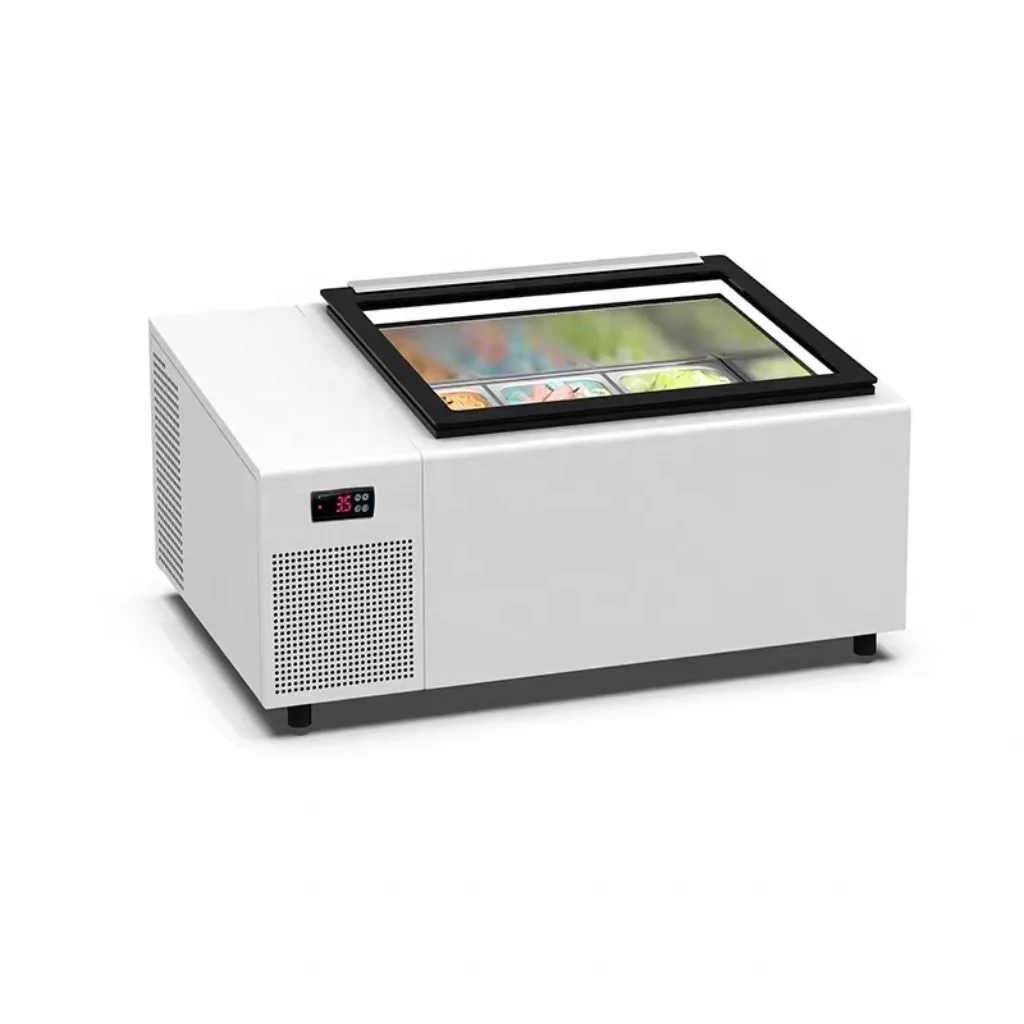 علبة عرض الآيس كريم لسطح المكتب التجارية، تبريد مباشر بدرجة حرارة واحدة، ثلاجة ذاتية التجميد 220 فولت لاستخدام البار