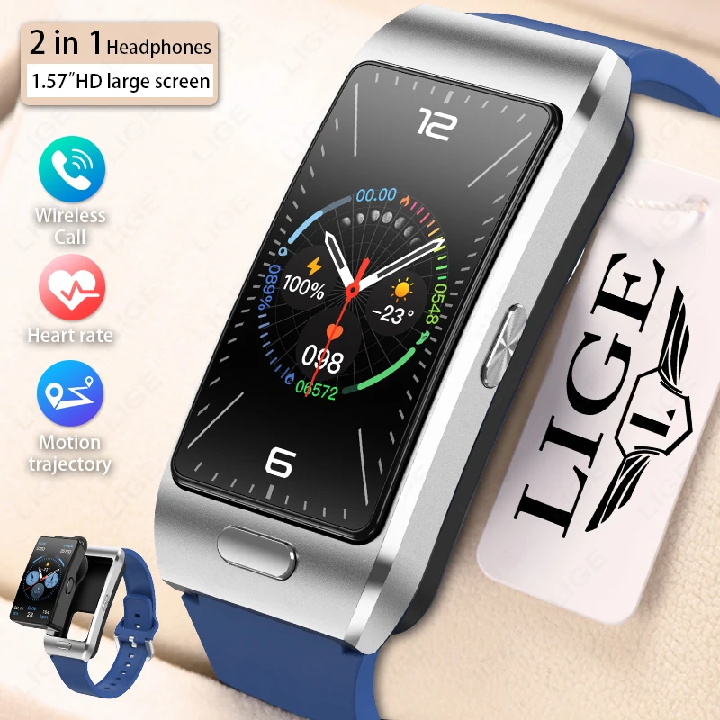 

LIGE New Smart Watch with Wireless Headphones ECG AI Voice Bluetooth Call GPS Sport Trajectory Fitness smart watch For Men Women