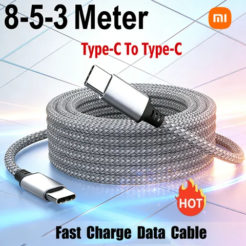 Xiaomi 3m/5m/8m Ultra Long PD 60W Type C to Type C Fast Charging Braided Data Cable Suitable For iPhone Samsung Huawei