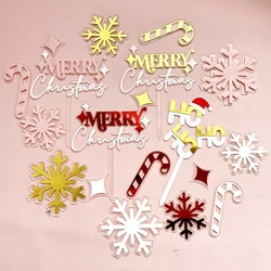 8pcs/set Acrylic Christmas Cake Decorations Merry Christmas Snowflakes New Year Party Cake Topper Decorations Supplies