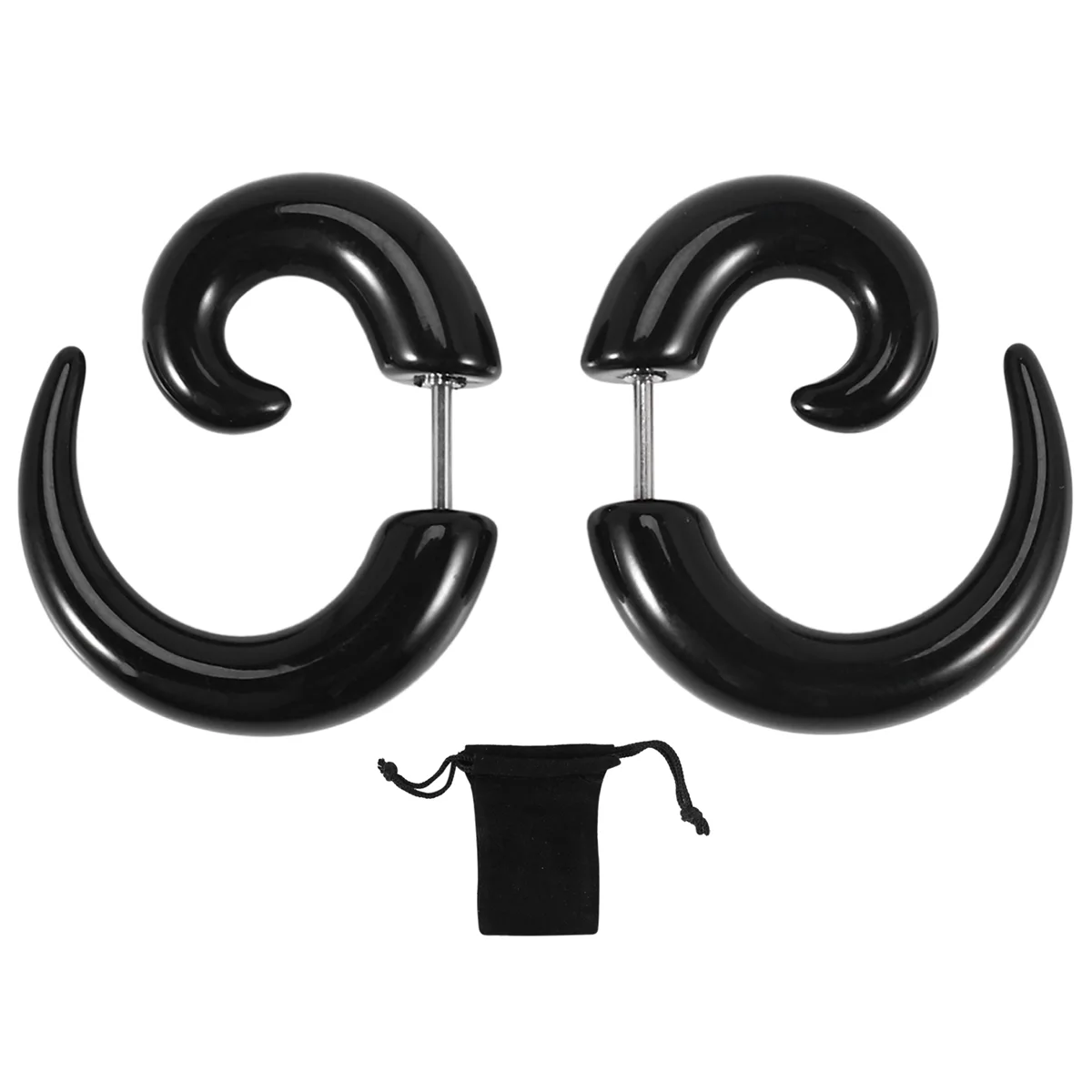 Jewellery Mens Horn Claw Stud Earrings, Cheater Fake Ear Plugs Gauges Illusion Tunnel, Black (with Gift Bag)