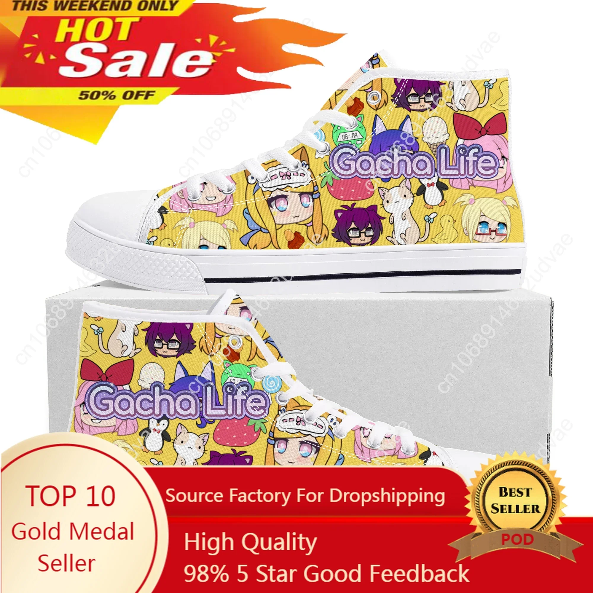 

Gacha Life High Top Sneakers Hot Cartoon Game Mens Womens Teenager High Quality Fashion Canvas Shoes Casual Tailor Made Sneaker