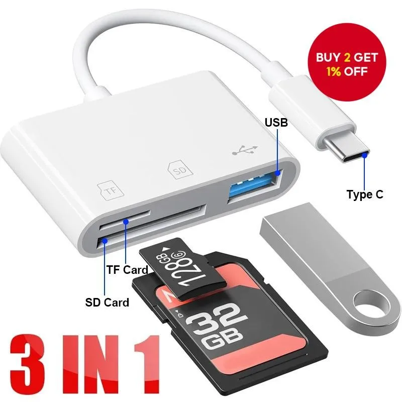 

Многофункциональный адаптер 3 в 1 TF CF SD для чтения карт памяти, конвертер OTG типа C для ноутбука MacBook