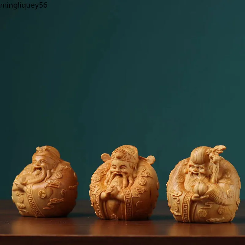 Solid Wood Carving Fu Lu Shou Mythology Figure Small Model Hand-carved