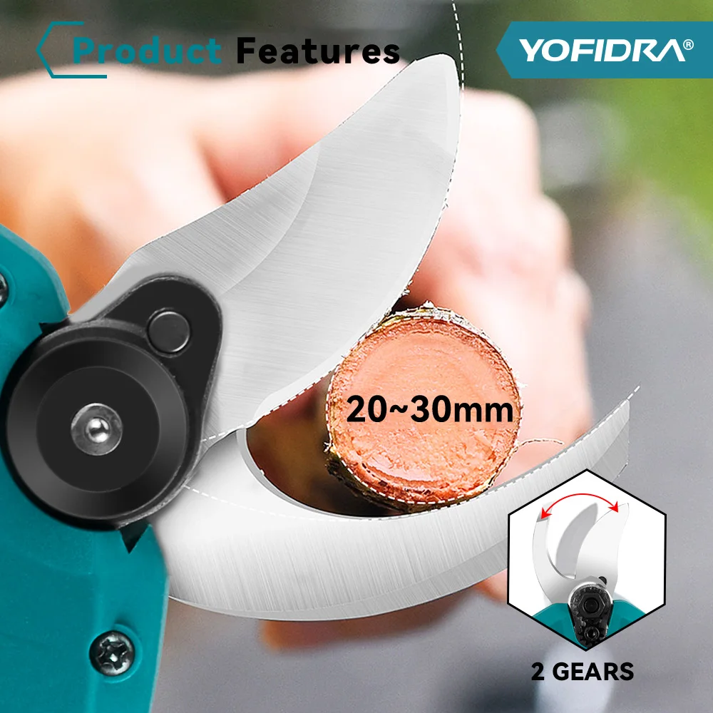 YOFIDRA Brushless Electric Scissors 30MM 2Gears Cordless Fruit Tree Branch Pruner Shear Power Tools For Makita 18V Battery