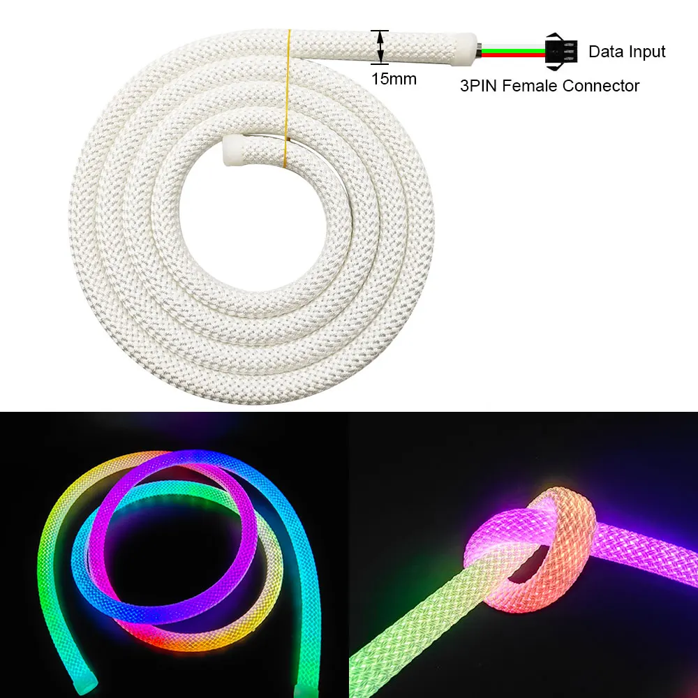 5V RGBIC Addressable Round Reticulate Pattern Fabric 50Leds/m Flexible Silicone Strip Smart Pixel 360 Degree LED Light Tape IP67