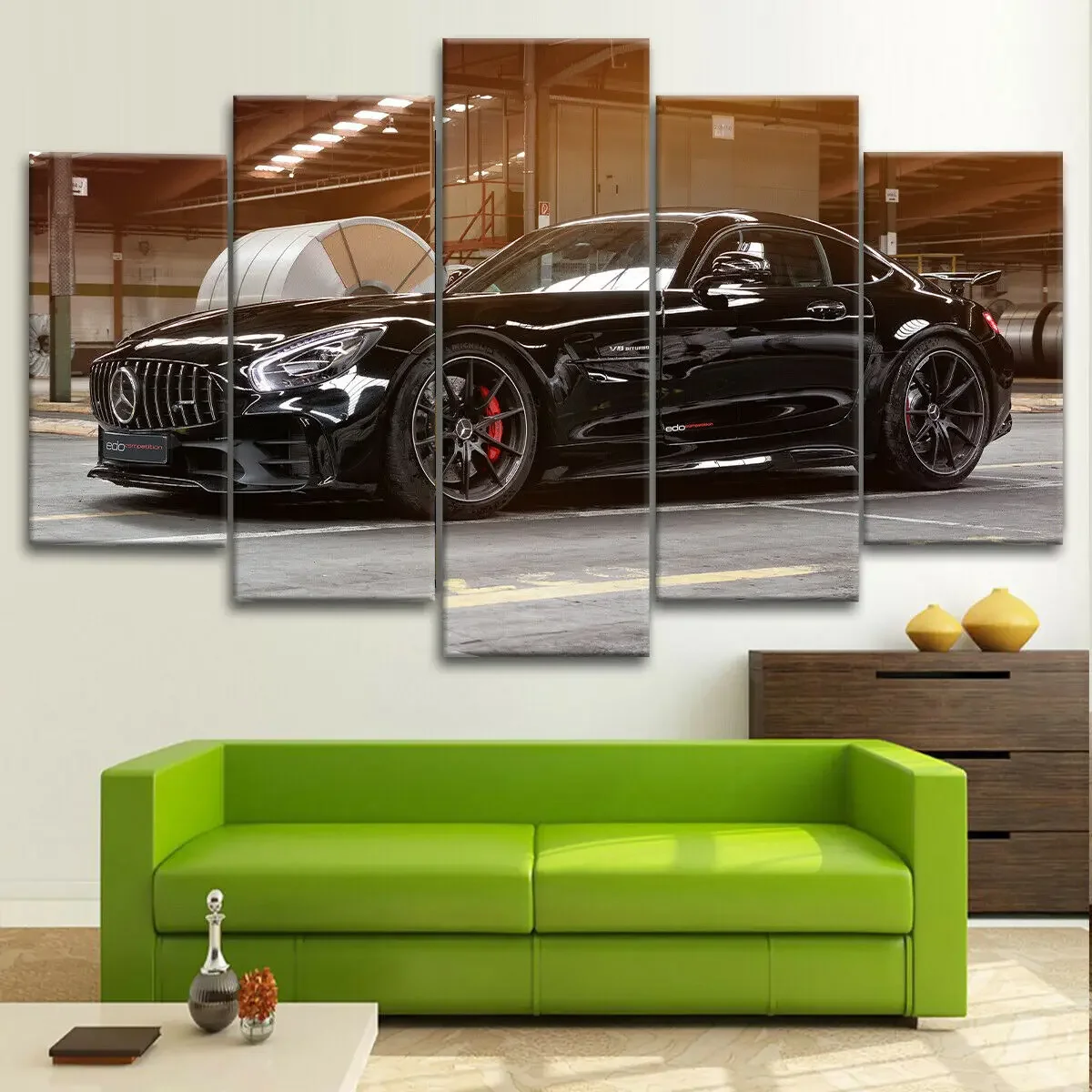 AMG Luxury Super Sports Car 5 Pcs Wall Art Canvas Posters Painting for Living Room Bedroom Home Decor Pictures Decorations