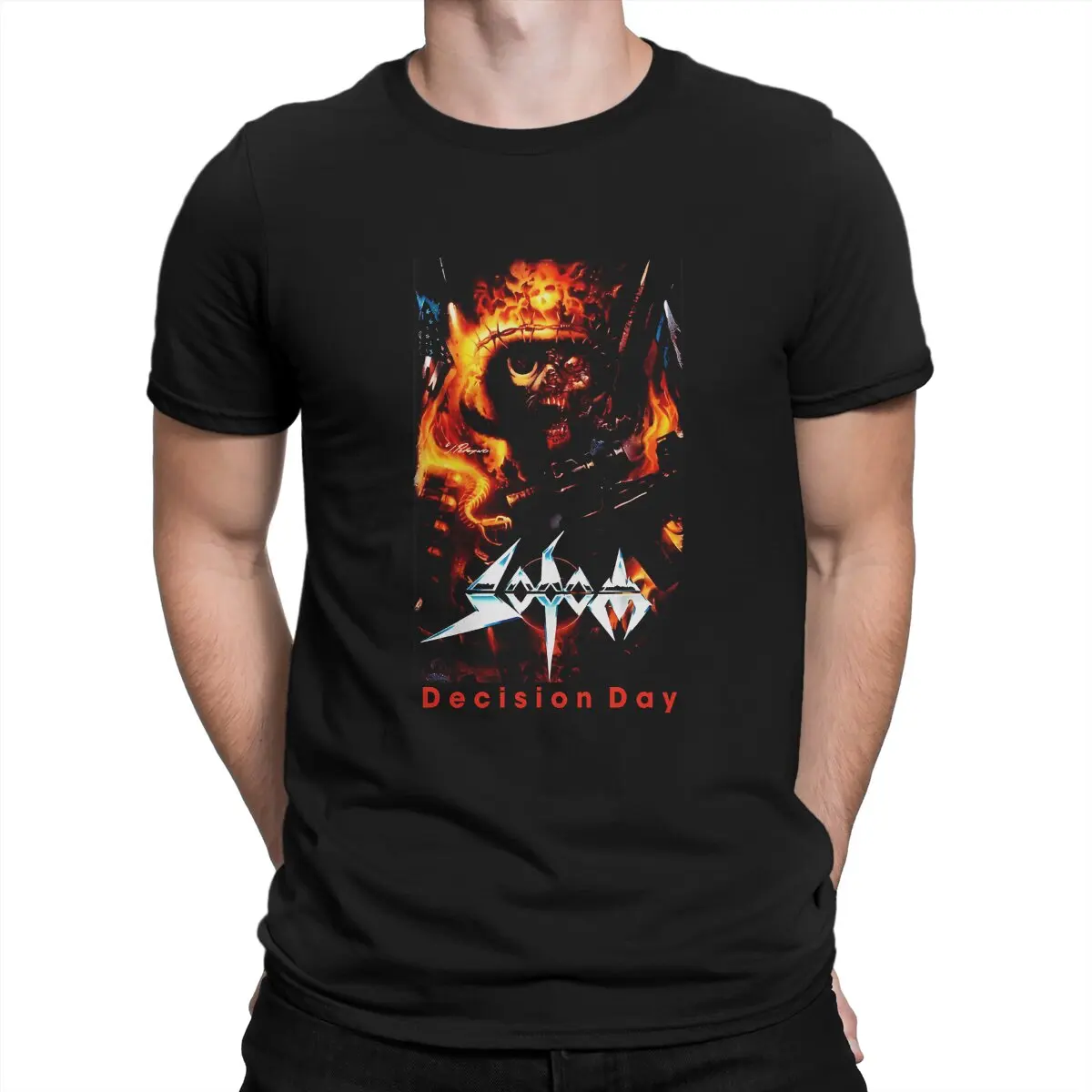 Sodom Creative TShirt for Men Rock Band Decision Day Round Neck Basic T Shirt Hip Hop Birthday Gifts Streetwear