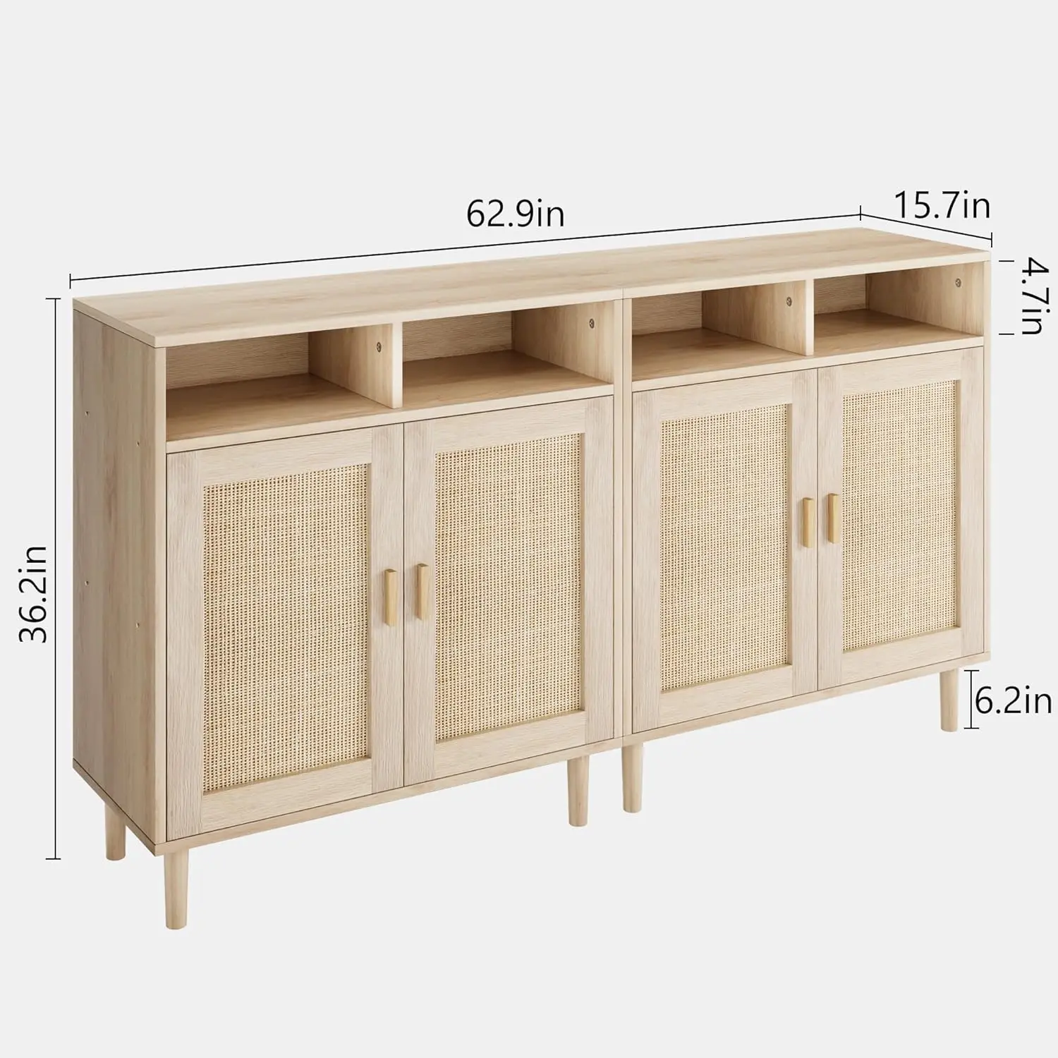 Sideboard Buffet Cabinet, Rattan Cabinet with doors, Accent Kitchen Storage Cabinet, Cupboard Console Table, Coffee Bar Cabinet