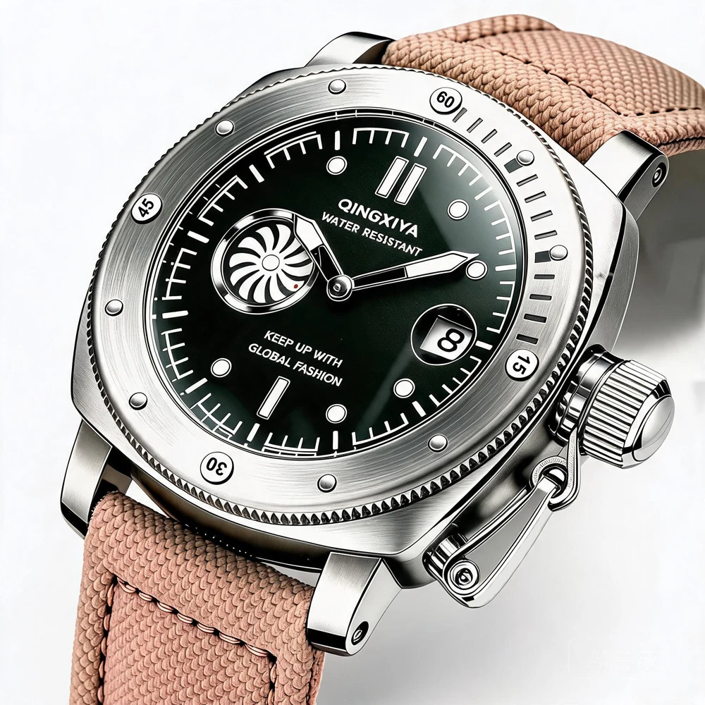 QINGXIYA Brandneue modische Quarzuhr mit zweitem Zifferblatt für Herren, hochwertiges Canvas-Armband, wasserdicht, Kalender, Sportuhren für Herren – Detail 8
