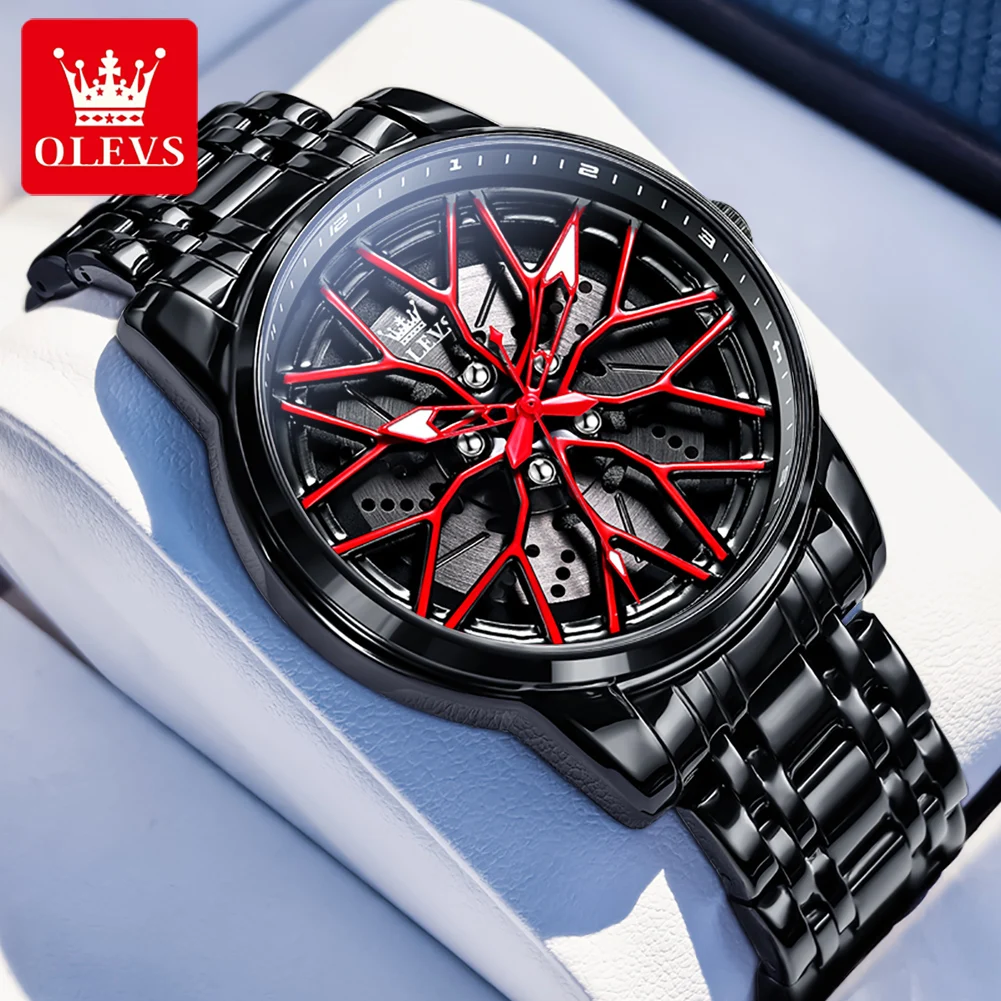 

OLEVS Men Quartz Watches Waterproof Rotary Sport Car Rim Man Luxury Watch High Quality Fashion Stainless Steel Men's Watches