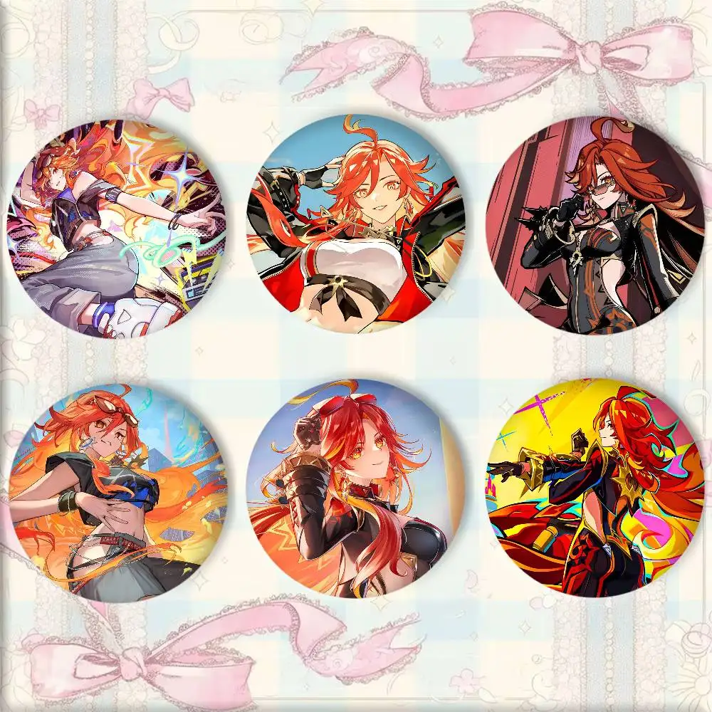 Anime Game Genshin Impact Mavuika Badge Round Art Brooch Clothes Backpack Accessories Lapelnd Laserh