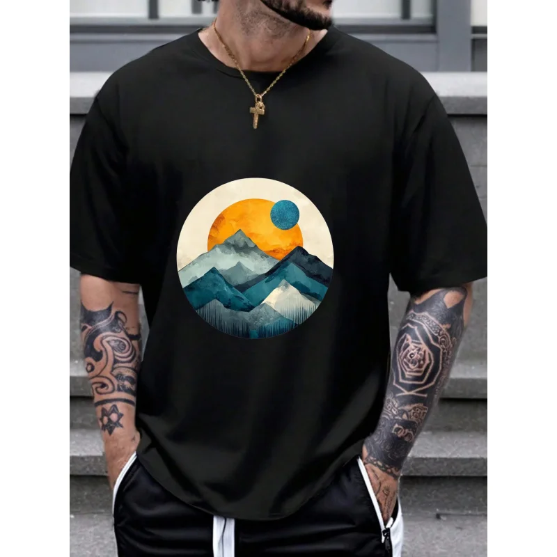 

Мужская футболка Black Mountain Landscape Sunset с принтом, хлопок высокого качества, 180 г