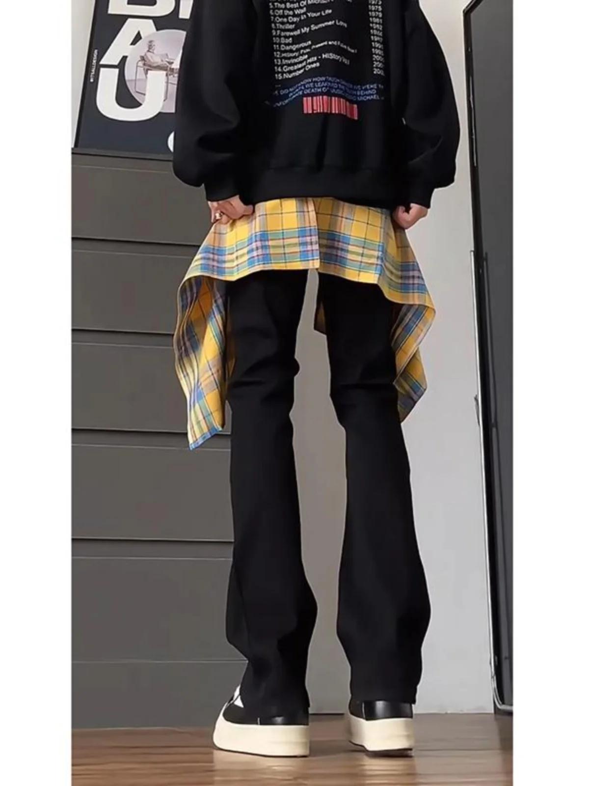 High Waist Pure Bla Slim Fit Men's Jeans Knife  Straight Vibe High Street American Narrow Micro Flare Pants