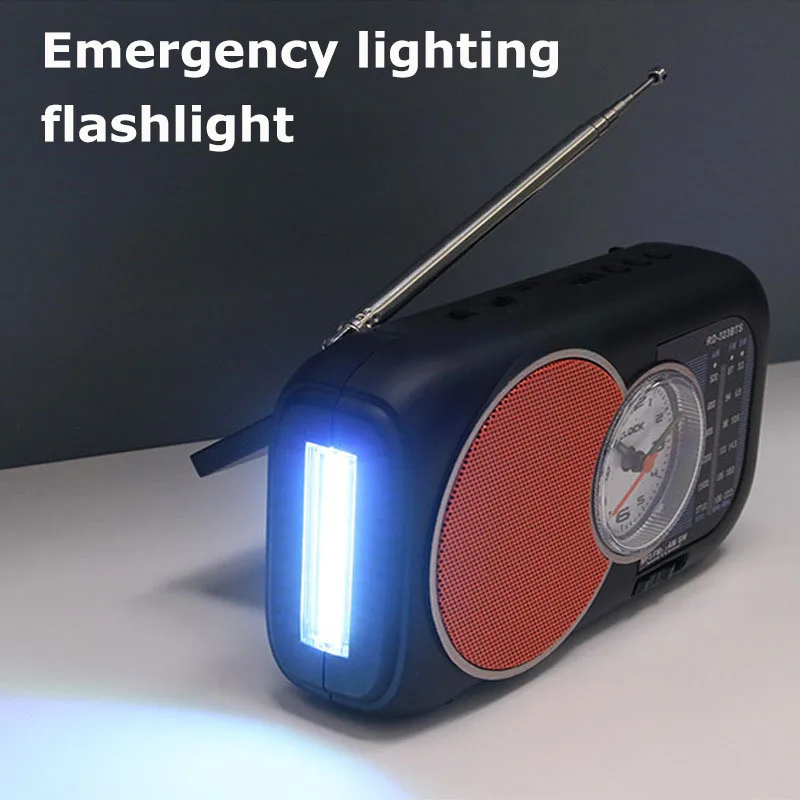 راديو FM و SW محمول صغير ، شحن شمسي ، جهاز استقبال لاسلكي للطوارئ ، مكبر صوت بلوتوث مع ساعة ، دعم قرص U ، سيارة TF