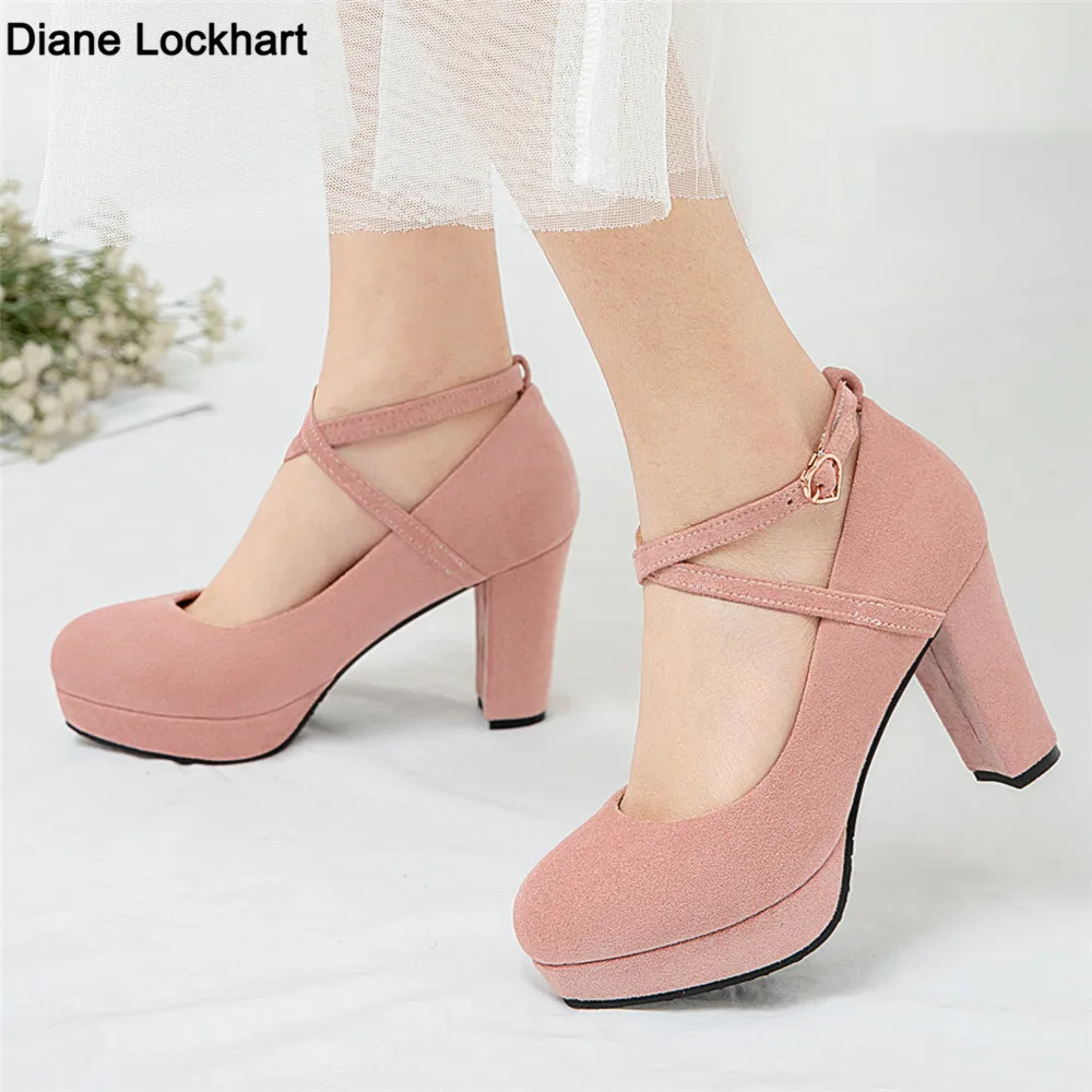 Women Shoes on Heels Women Platform Pumps Spring Summer Shallow Cross Strap Buckle Shoes Round Toe Shoes for Women High Heels