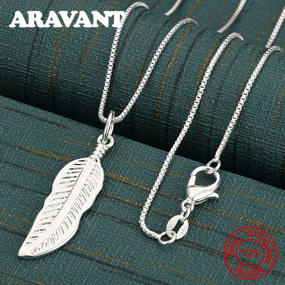 

925 Sterling Silver Feather Pendant Necklace Small Fresh Design Women'S Engagement Jewelry