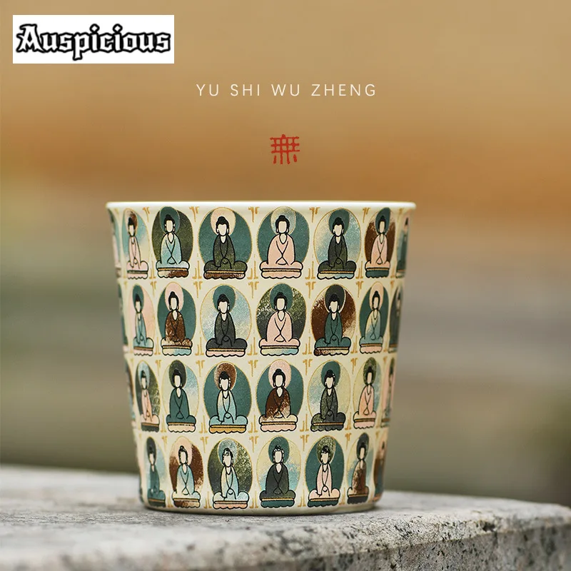 160ml Mogao Caves Wall Painting Porcelain Teacup Creative Thousand Buddha Tea Bowl Large Cola Coffee Mug Master Kung Fu Teaware