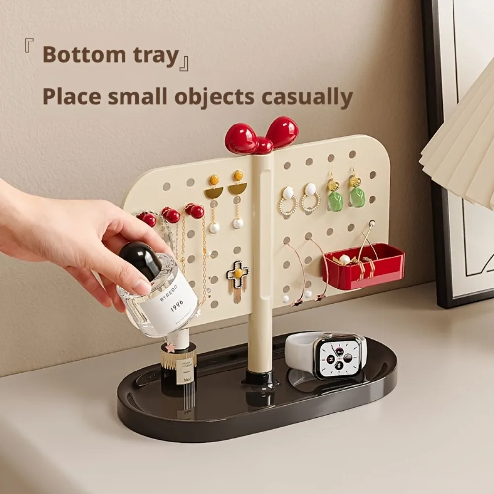 Bow Knot Jewelry Organizer Stand Earring Necklace Holder with Bottom Tray Multi-Functional Desk Display Rack for Rings Bracelets