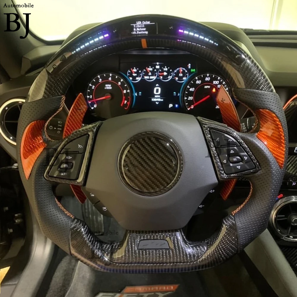 Carbon Fiber LED Steering Wheel Fit For Chevrolet Corvette Camaro SS ZL1 Customized Wheel 2016-2023