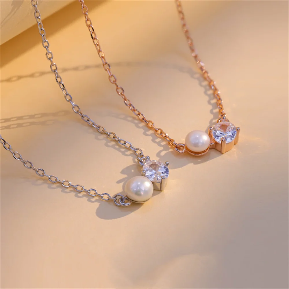 

Korean S925 Sterling Silver Rose Gold Necklace, Fish Tail Zircon Inlaid, Premium Vibe Women's Collarbone Necklace