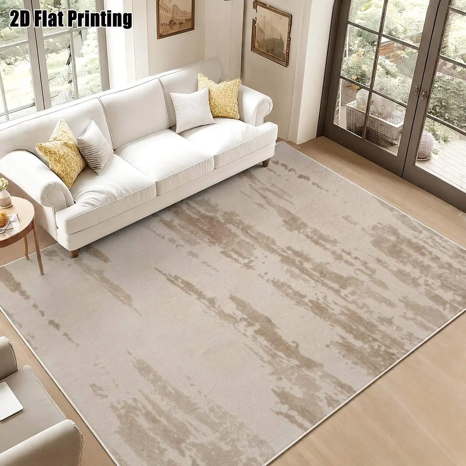 1Pc 2D Printed Beige Abstract Art Velvet Carpet: Nordic Style for Modern, European & Vintage Interiors, Home Decor, Multi-Size, Machine Washable, Multi-Scene Use